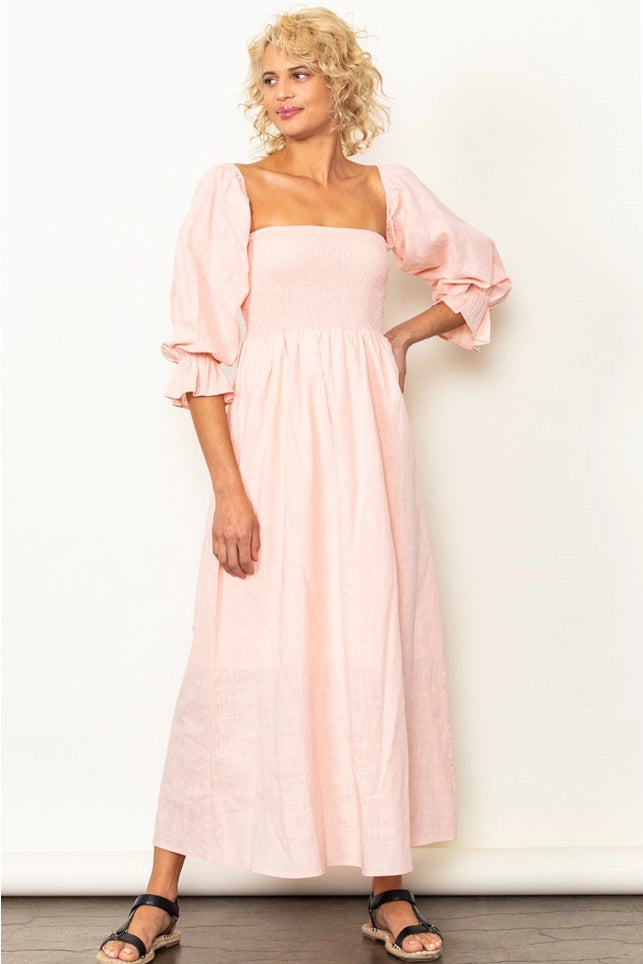 The Meadow Breeze Midi Dress | Linen On or Off Shoulder Dress