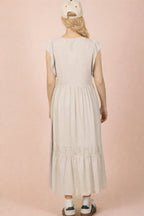 The Sunday Stroll Midi Dress | Linen Blend Ruffle Sleeve Dress