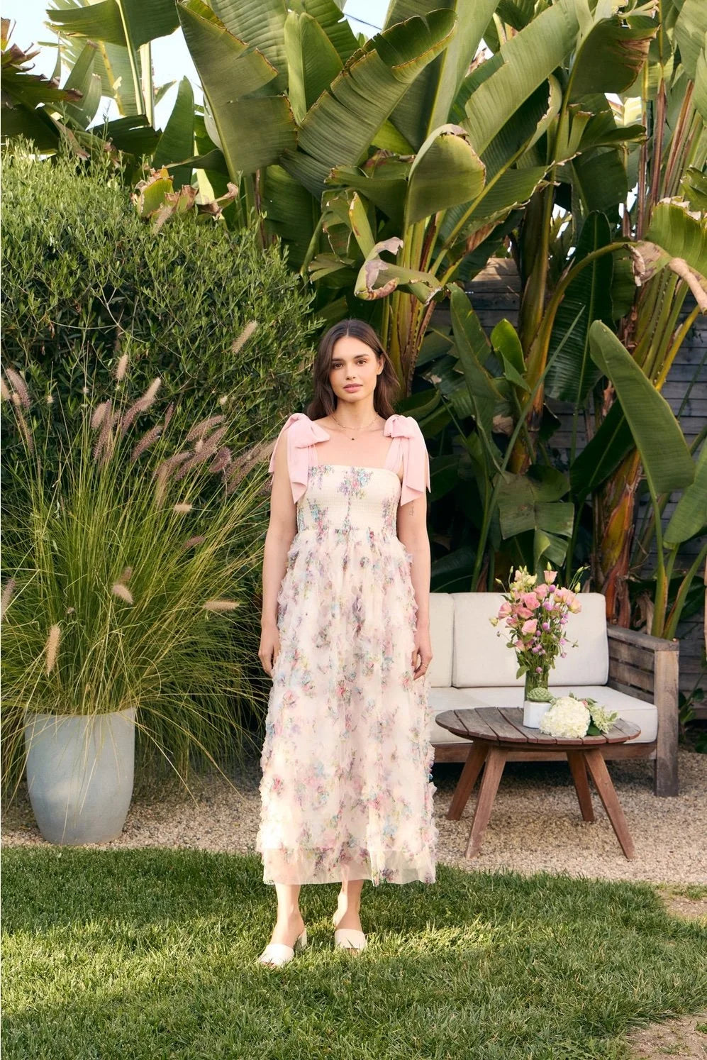 midi garden dress Cropped Dress With Garden Print in Garden Print