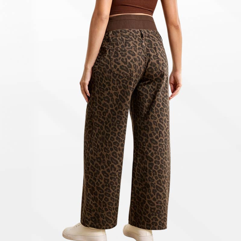 Women's Maternity Over Belly Leopard Wide Leg Jeans, detail view