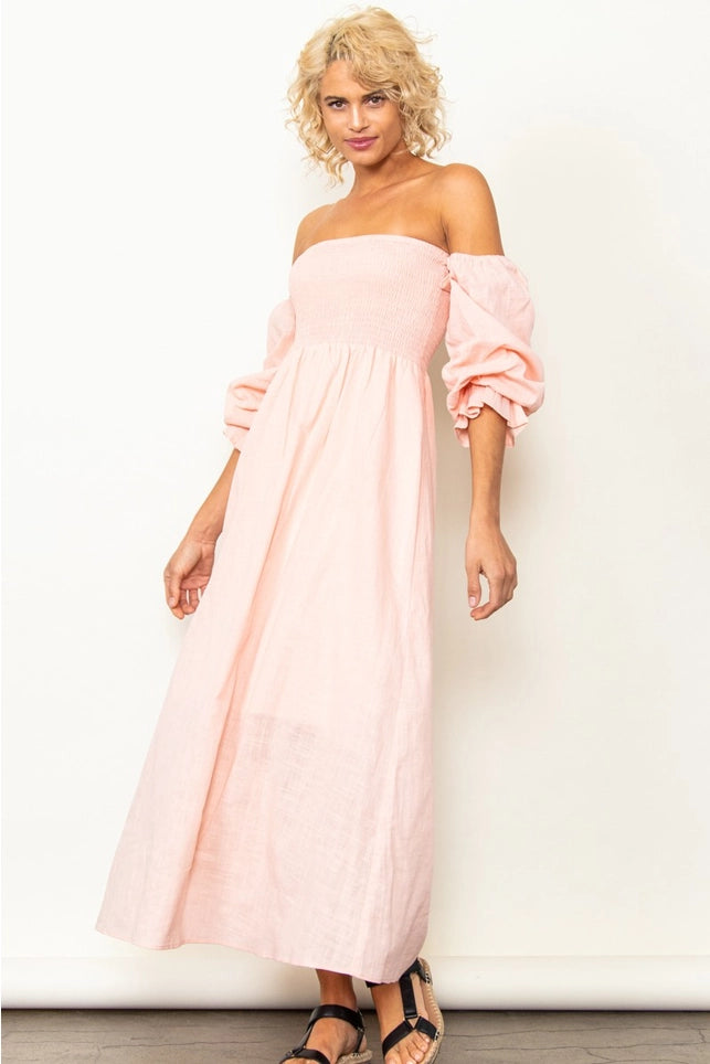The Meadow Breeze Midi Dress | Linen On or Off Shoulder Dress