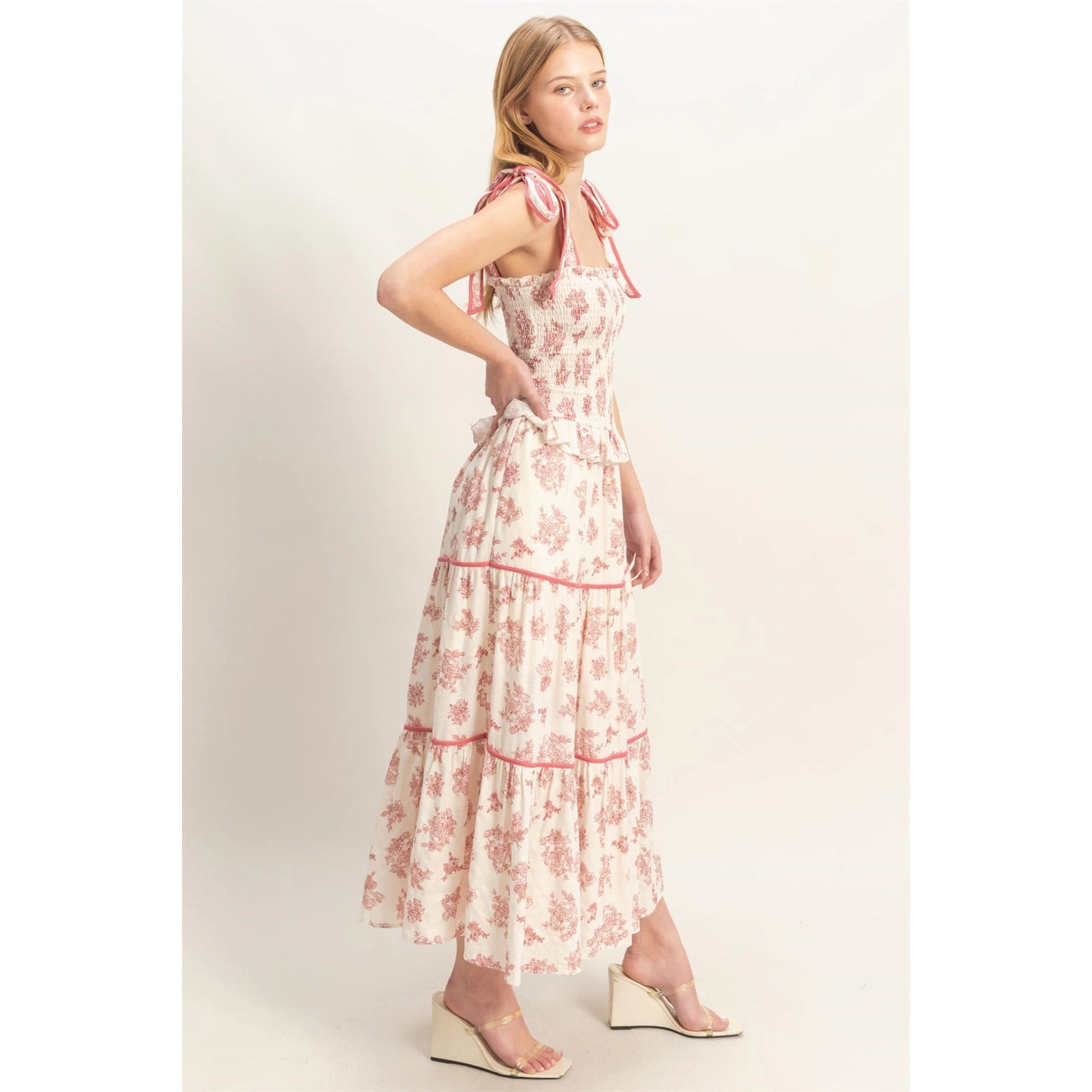 The Vintage Rose Maxi Dress | Floral Smocked Ribbon Tie Dress