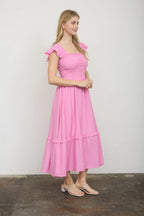 The All Buttoned Up Candy Pink Dress | Mock Button Midi Dress