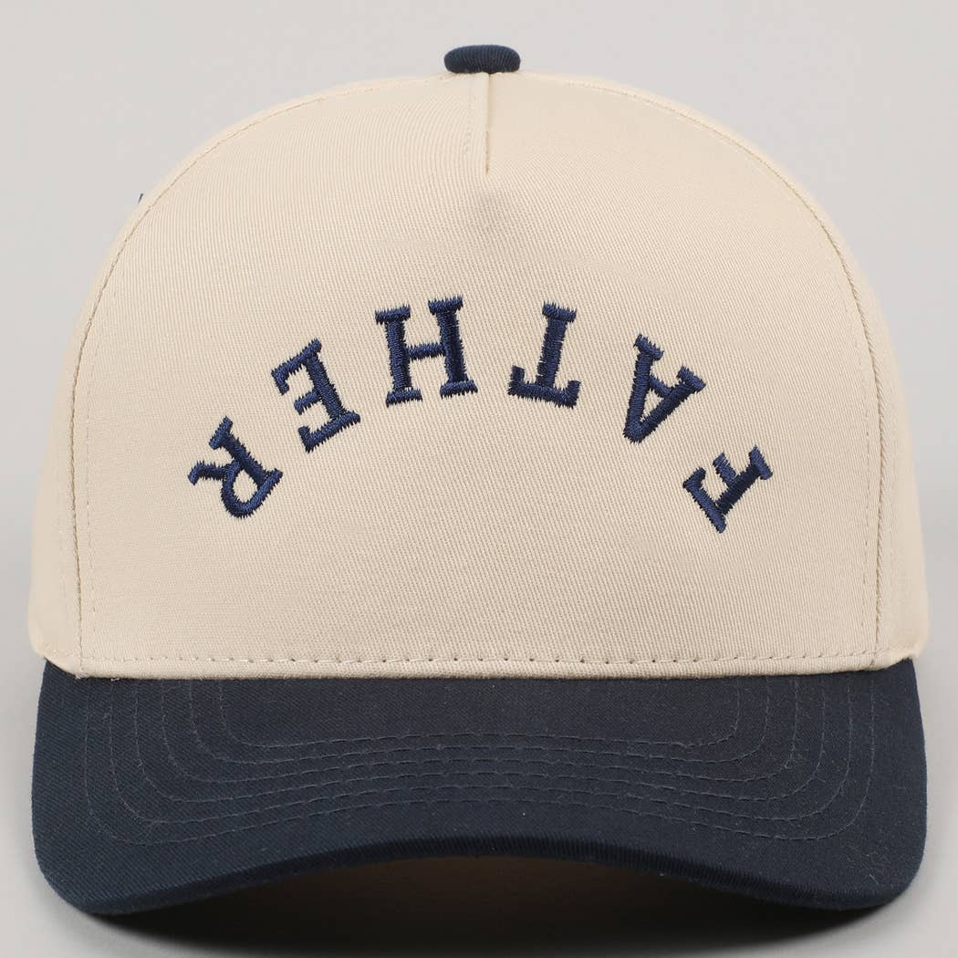 FATHER Upside Down Embroidery Two Tone Cap, flat lay