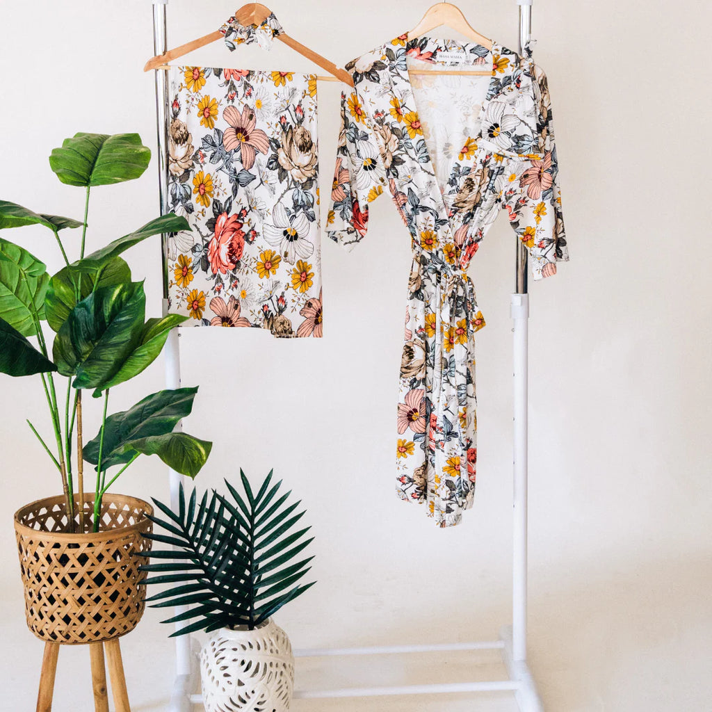 Floral Newborn Swaddle Set | Baby Swaddle Blanket with Hat and Headband