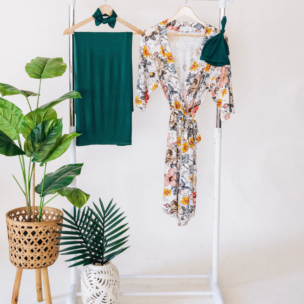 Floral Newborn Swaddle Set | Baby Swaddle Blanket with Hat and Headband